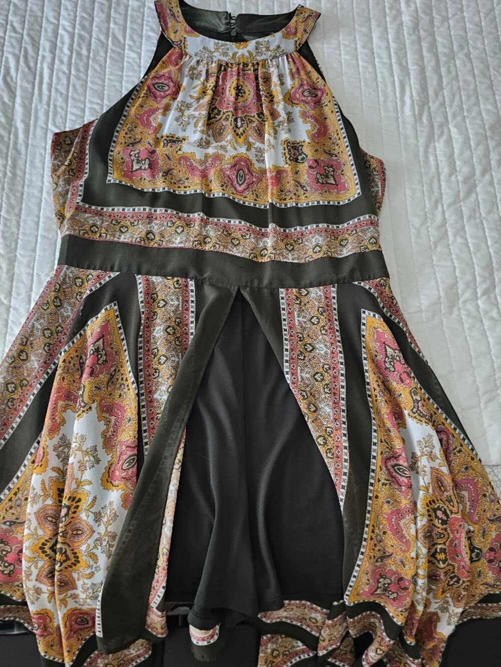New York & Company Paisley Handkerchief Overlay Romper